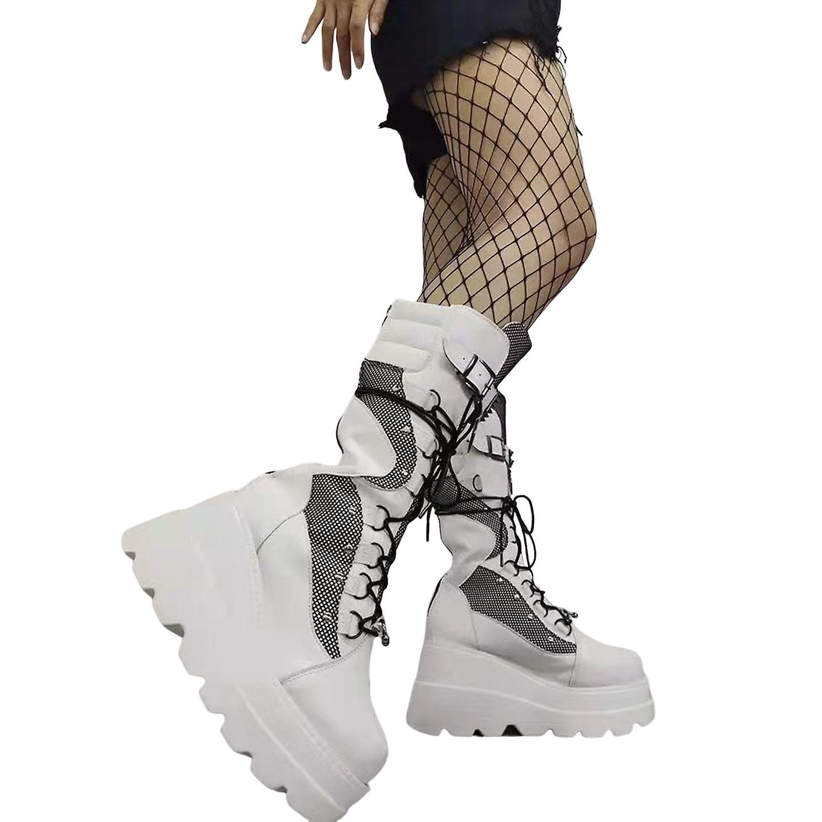 Women's Calf Riding Boots With Plus Size Slope Heel Shoes