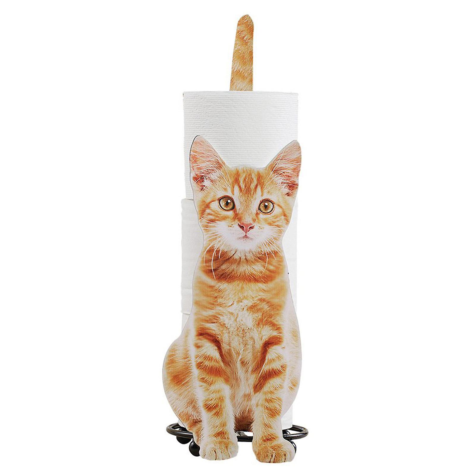Roll Paper Holder Creative Cat Shaped Toilet Paper Storage Rack Simulation Kitten Metal Paper Stand Gift for Cat Lover