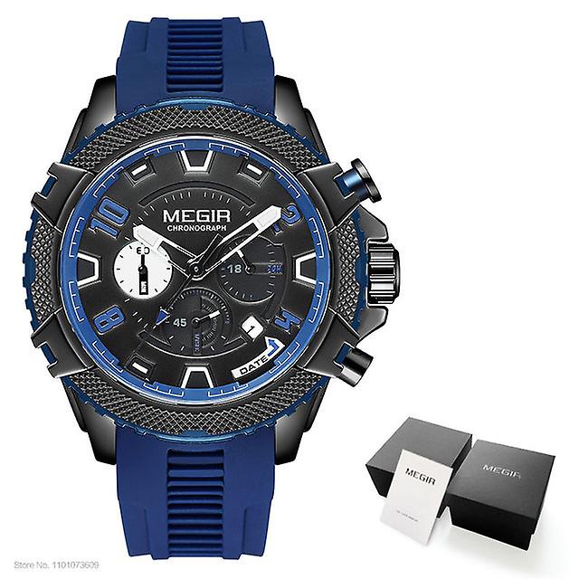 Quartz Watch For Men Fashion Blue Silicone Strap Chronograph Analog Wristwatch With Date 24-hour Display 3atm Waterproof