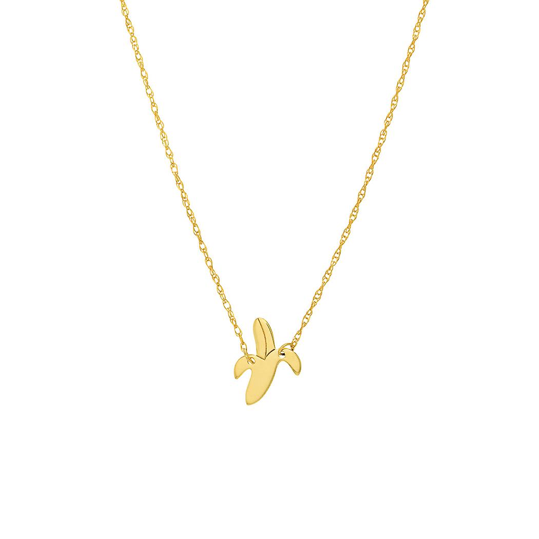 Colar ajustável de 40 cm (16 polegadas) ou 45 cm (18 polegadas) em ouro amarelo 14k com pingente de banana para mulheres.