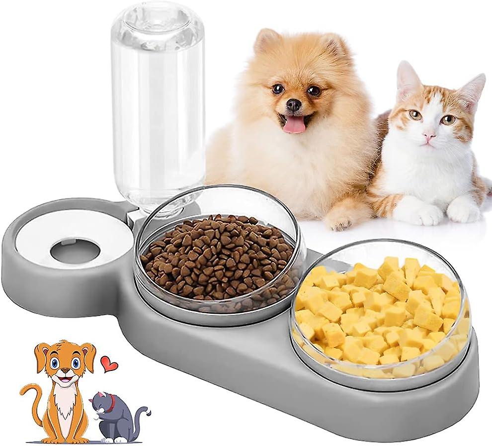 Double Cat Bowls, Double Raised Cat Bowl, Dry Wet Separation Bowl, 15 Tilt Anti-vomiting Pet Bowl 3-in-1