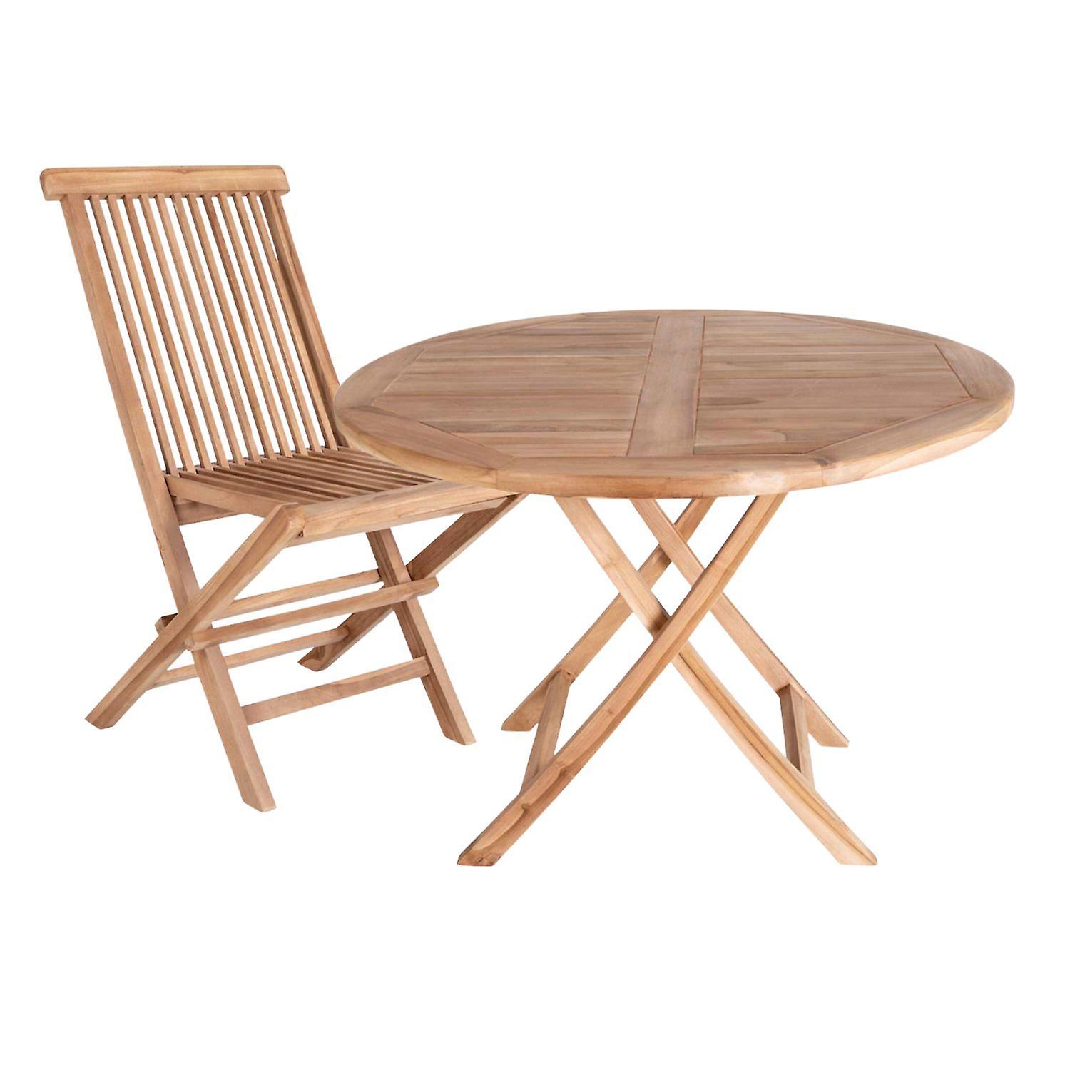 Garden table Ø 100 cm + 4 teak chairs