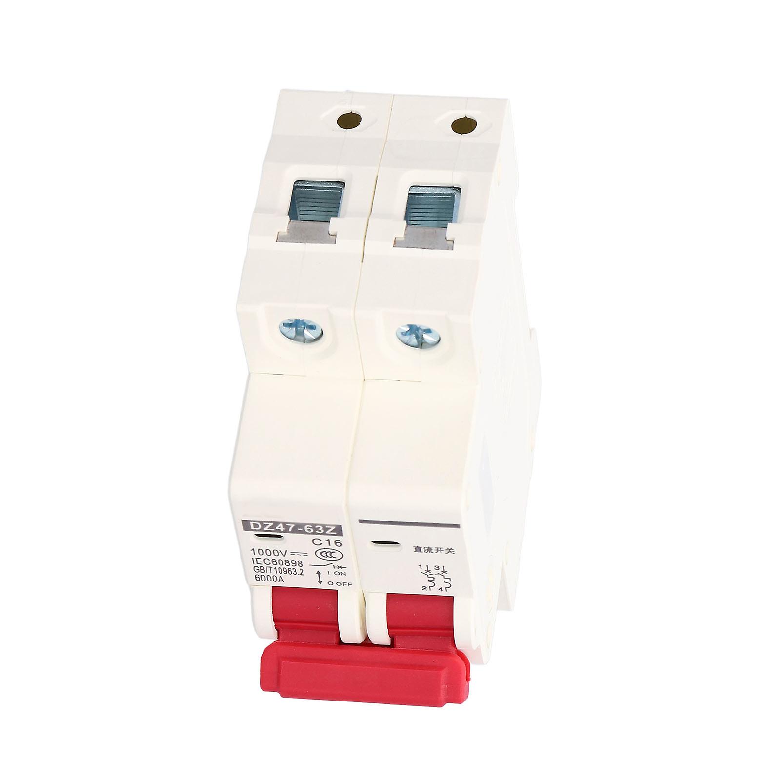 Circuit Breaker 2P Low Voltage 6000A Breaking Capacity DIN Rail Mount 16A DC 1000V