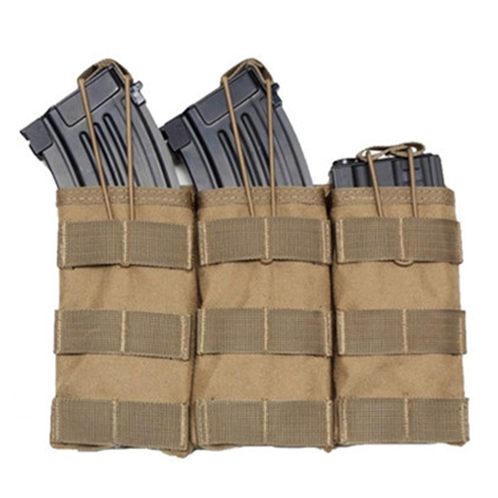 Tactical Triple Magazine Pouch Molle Attachment Vest Accessory Storage Bag AK M4 Holder Radio Carrier Pack 3 Compartments Khaki Durable Fabri