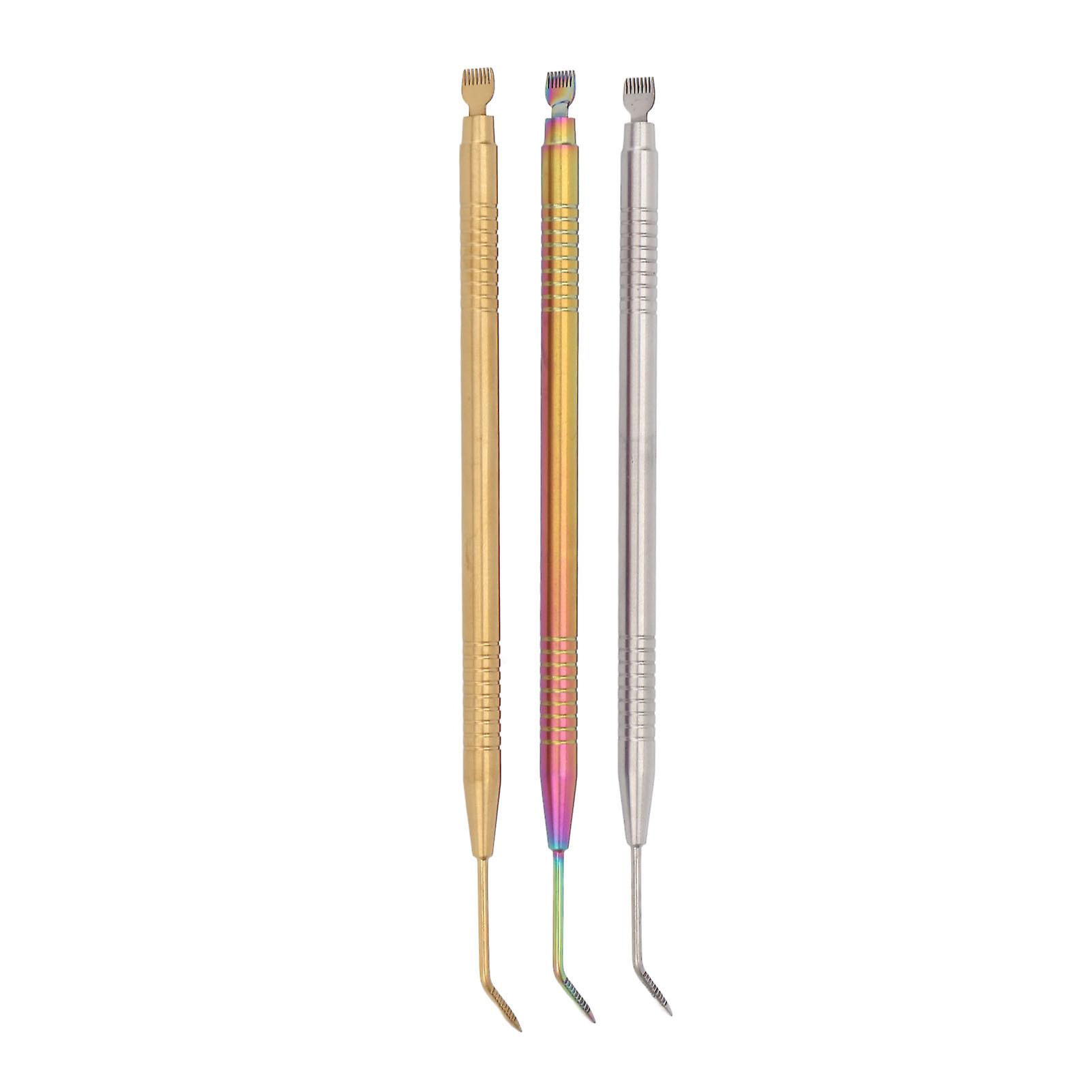 3pcs Eye Lash Separator Tint Tool with Tail Comb Long Curved Needle Eyelash Perming Lift Tool Colorful Golden Silver