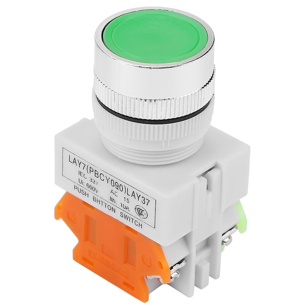 Interrupteur momentané à bouton-poussoir vert à tête plate et réinitialisation automatique, montage 22 mm, LAY37-11BN
