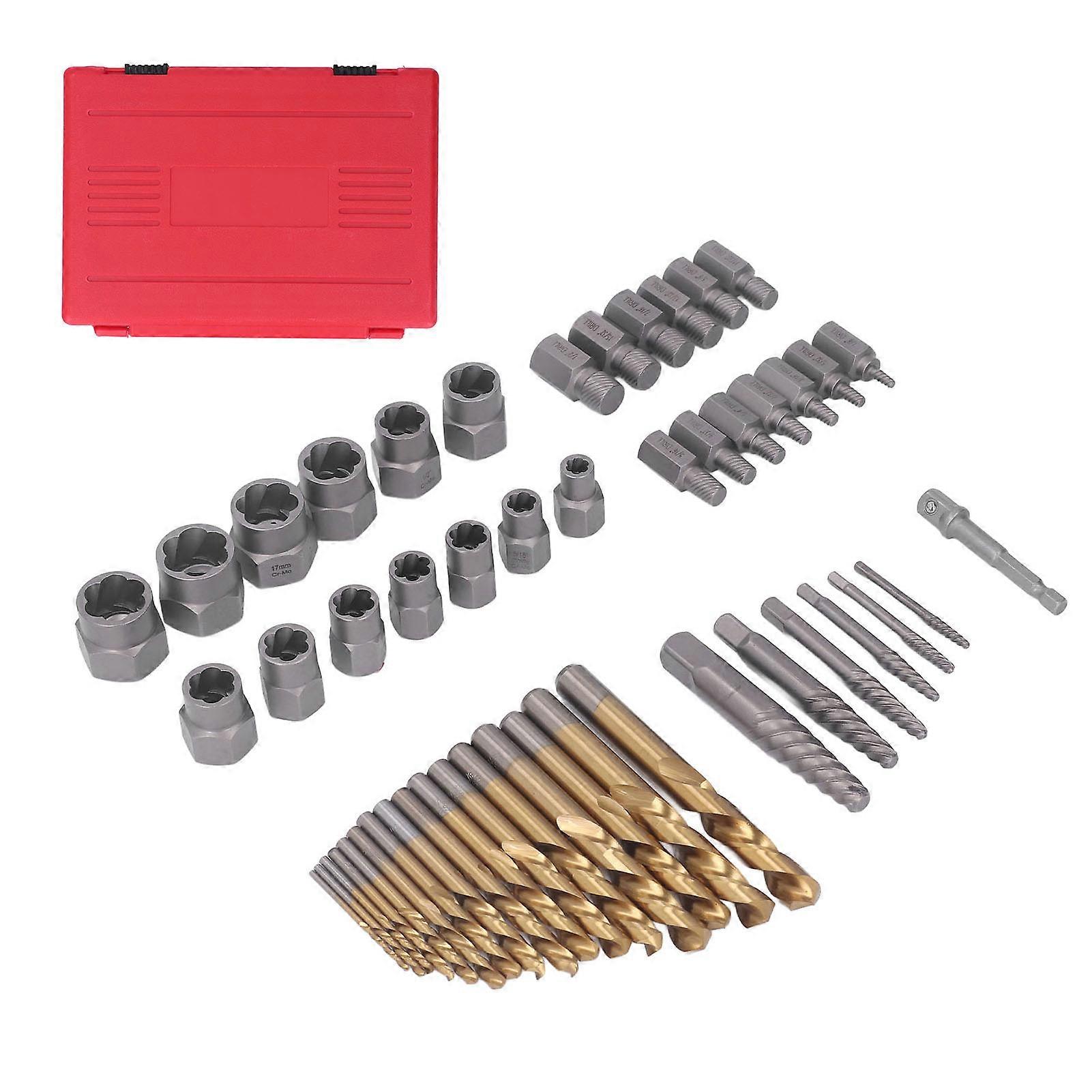 Impact Bolt Nut Remover Set, 49Pcs Screw Extractor Drill Bit Set Chromium Vanadium Steel Damaged Screws Extractor with Carrying Box for