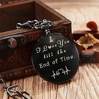 Vintage Quartz Pocket Watch, Style: I Love You (Black) I Love You (Black)