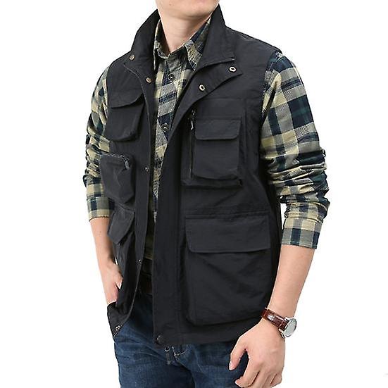 Outdoor Vest Multiple Pockets Loose Solid Color Sleeveless Soft Waterproof Breathable Plus Size Outdoor Waistcoat for Trip