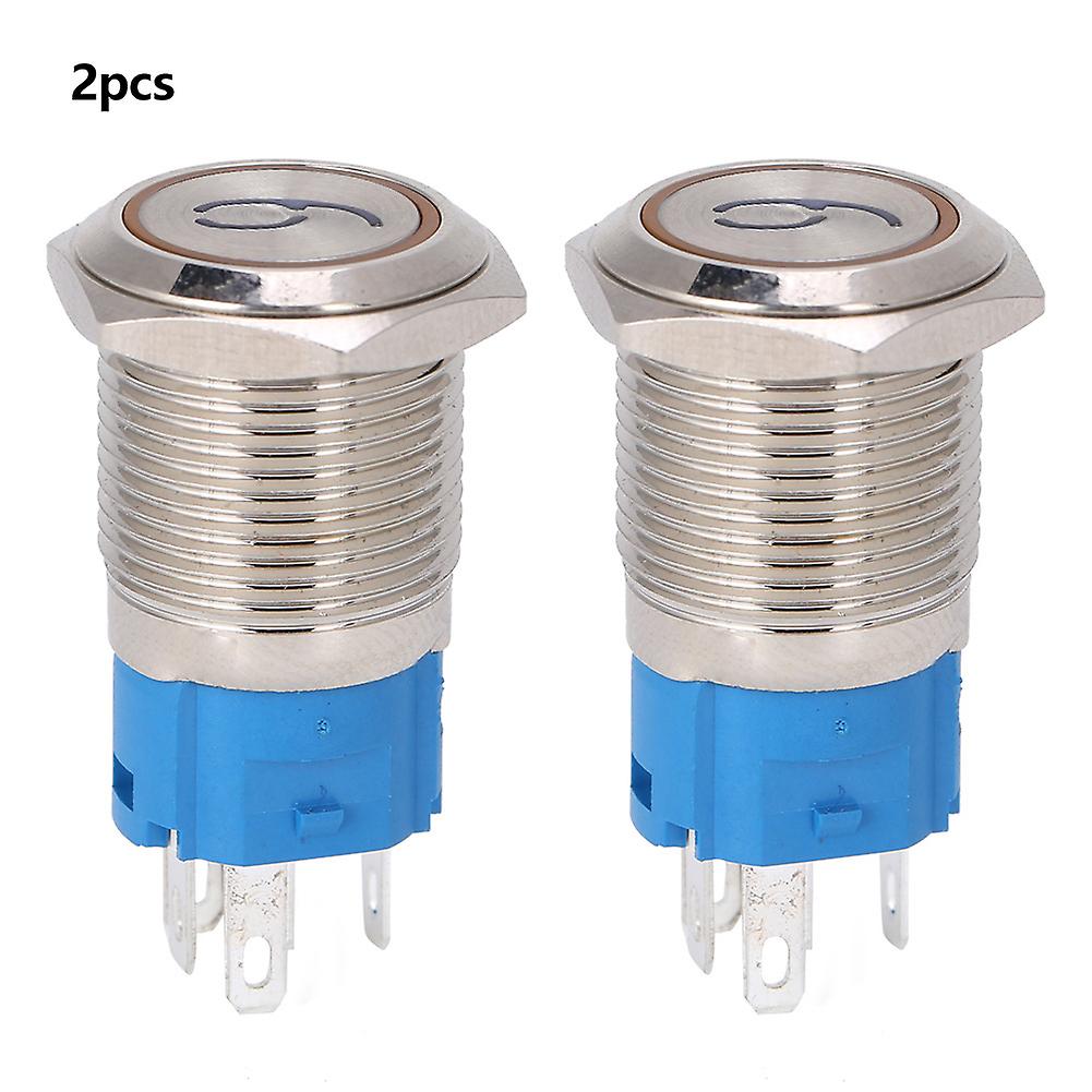2 Pcs 16mm Yellow LED Push Button Switch, Flat Head, Self-Reset, '6' & '9' Light, 3-6VDC