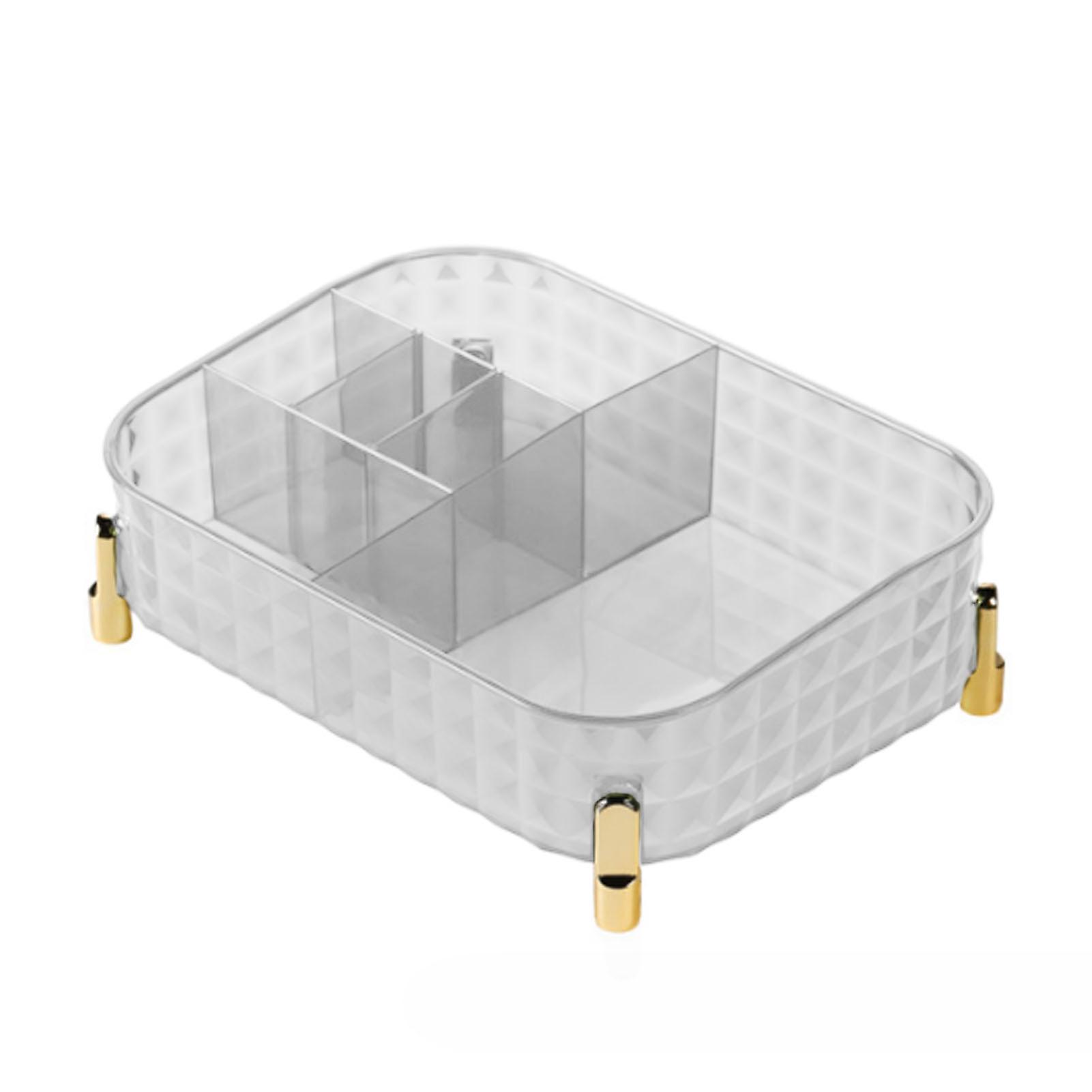 Clear Desktop Storage Box Rectangular Divided Makeup Vanity Storage Bin Office Desktop Organizer