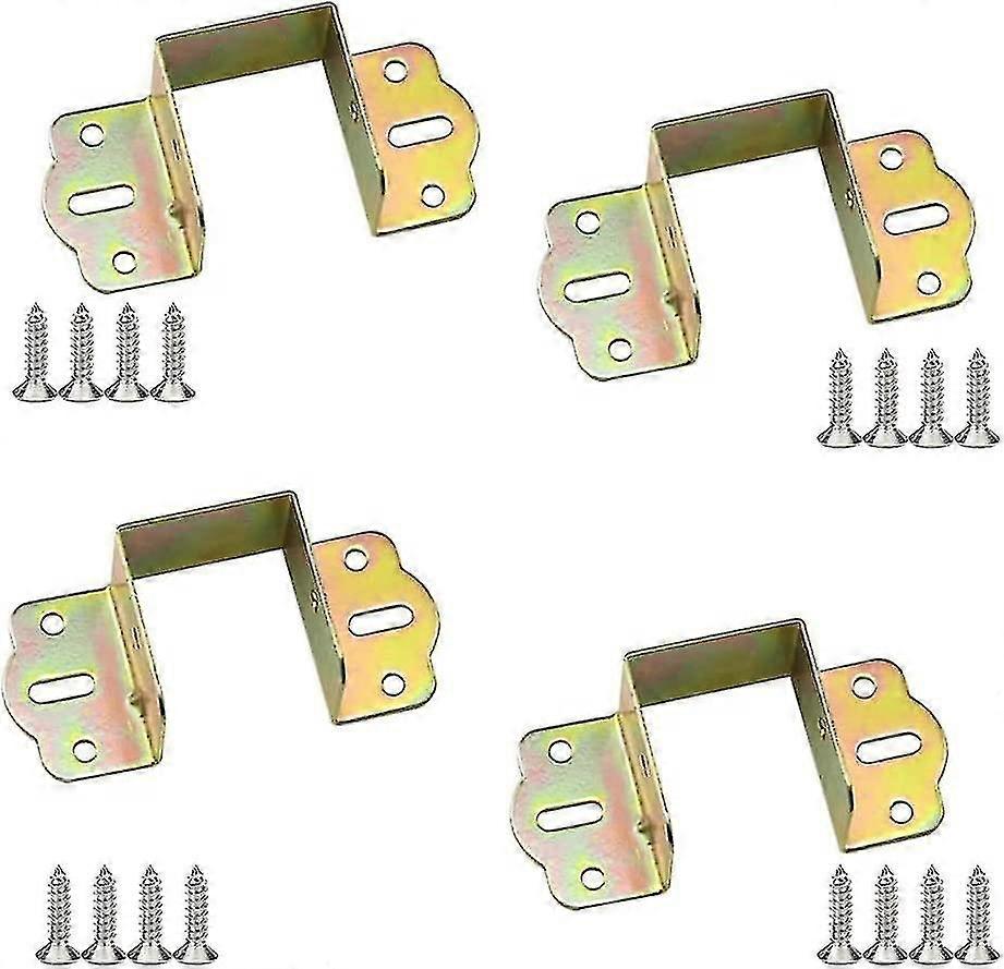 4 Pack Metal Bed Rail Square Frame Brackets 40mm U-shape Bed Hinge Supporters Zinc Plated Rust Proof Heavy Duty Fixing Connector With Screws For Furni