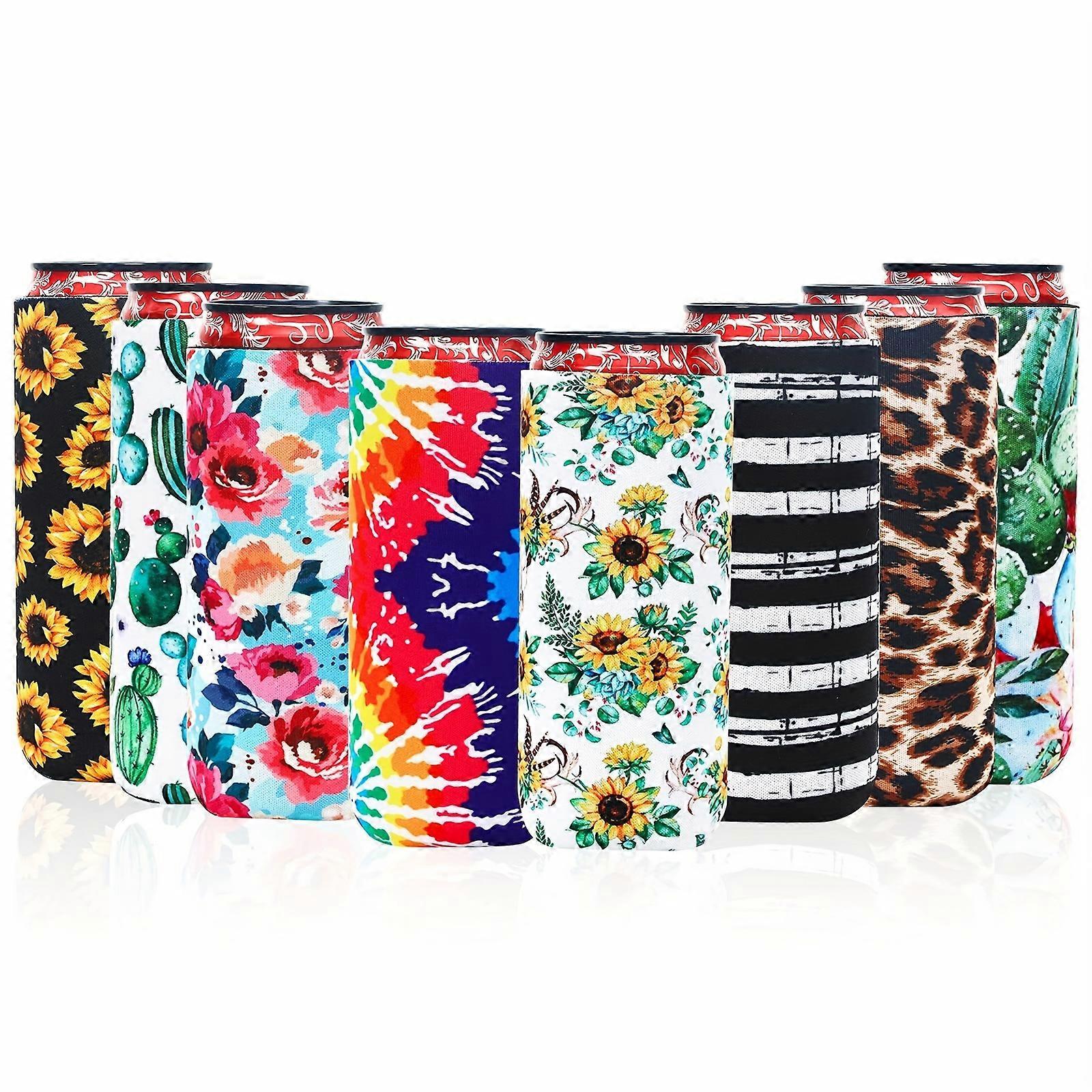 8pcs, Slim Can Coolers Sleeves For 12oz Slim Beer & Soda, Tall Skinny Can Cooler Holder Colorful Neoprene Bottle Insulator Perfect For Christmas Parti