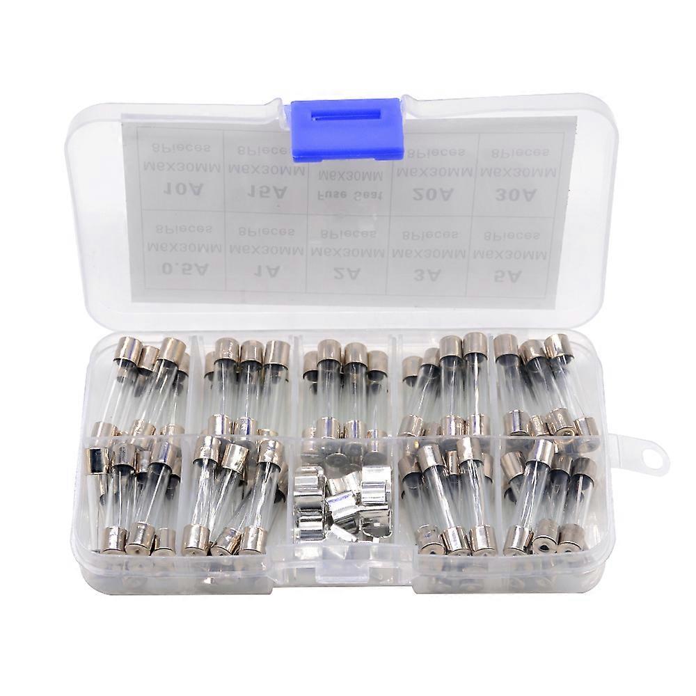 72pcs/lot 6x30 6*30 Mm Fast-blow Glass Fuses Assorted Kit 250v 0.5a 1a 2a 3a 5a 10a 15a 20a 30a Amp Tube Fuses
