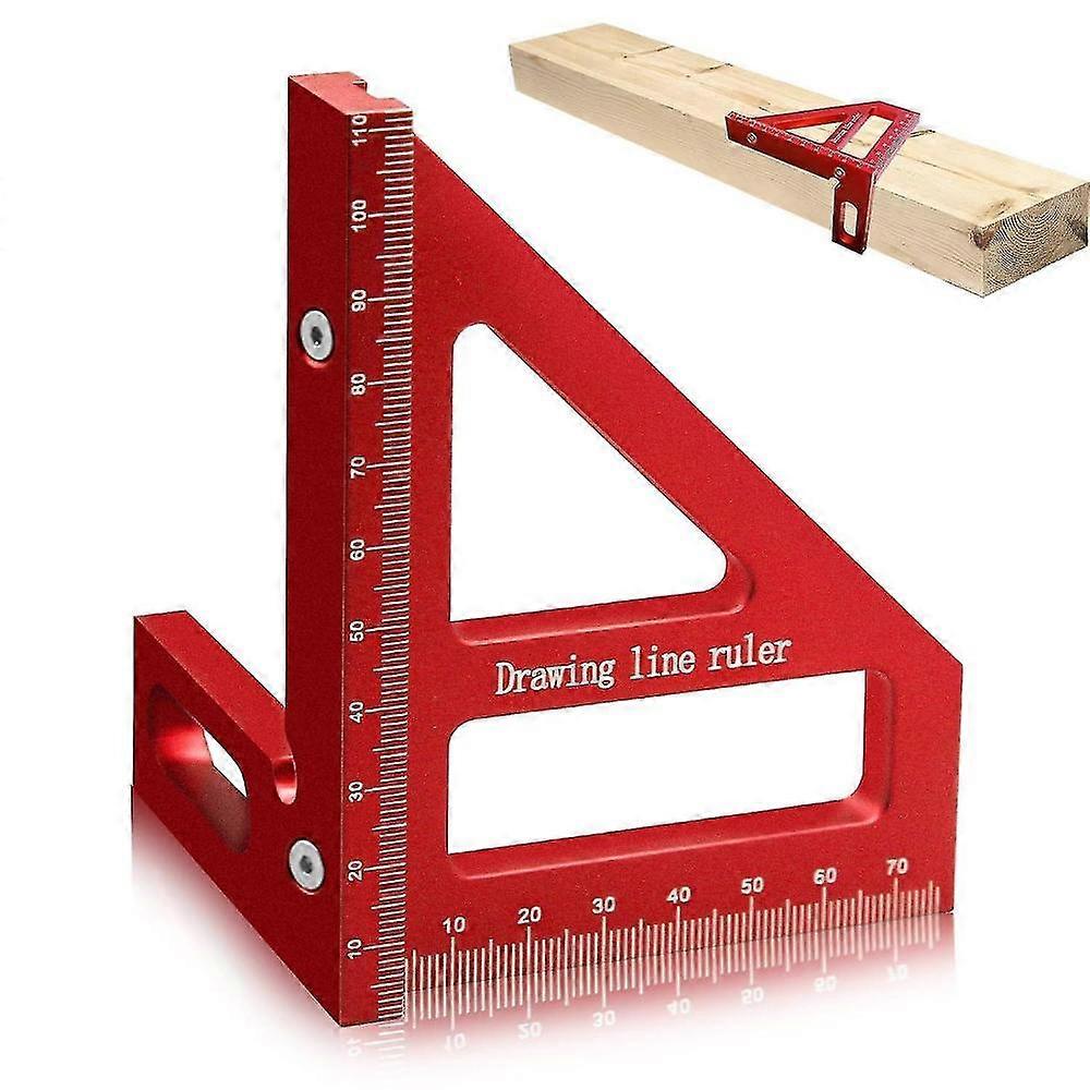 Woodworking Square Protractor, Measuring Ruler, Aluminum Miter Triangle Ruler Scriber (red)