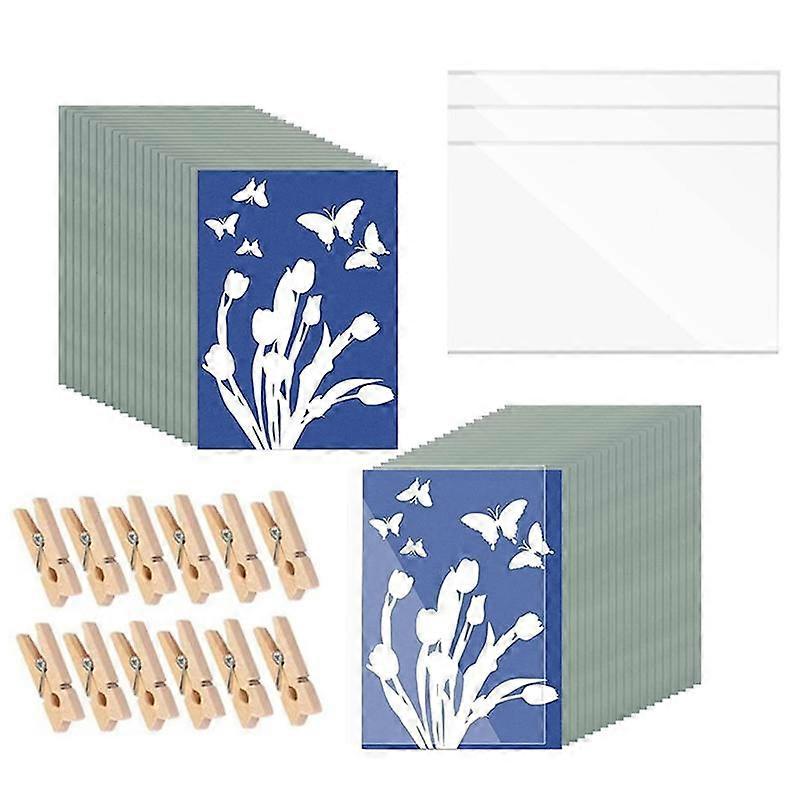 28 Sheets Sun Print Paper A5 Solar Drawing Paper Nature Printing Paper for Kids Adults Arts Crafts DIY with Clamp Board