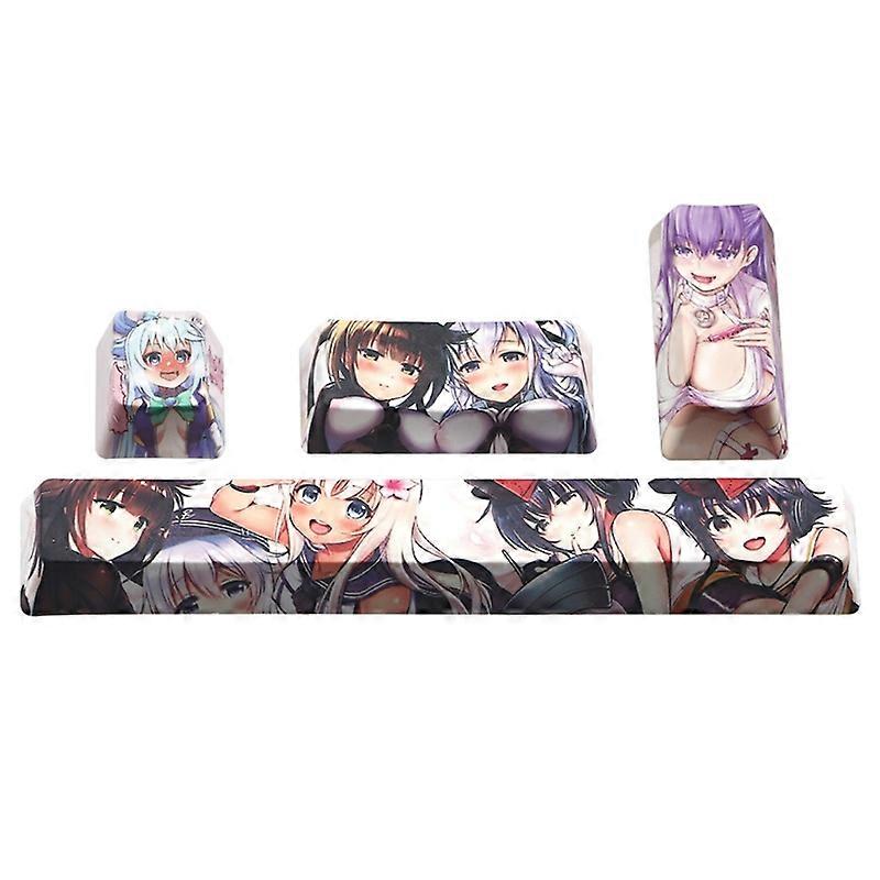 4Pcs Japanese Anime PBT Space Keycaps Ahegao Keycaps 6.25U ESC Spacebar Caps For Mechanical Keyboard Switches Keycaps