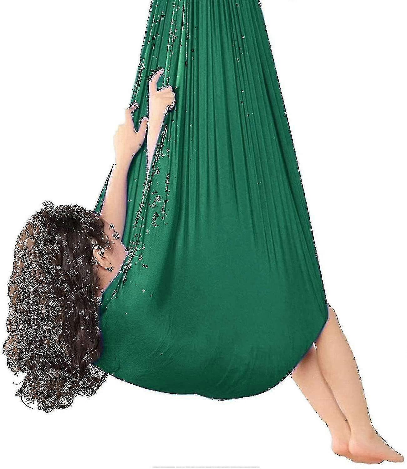 أرجوحة علاجية داخلية حسية متوافقة مع البالغين والأطفال والمراهقين - yky-150 * 280 سم - 59 * 110 - أخضر غامق