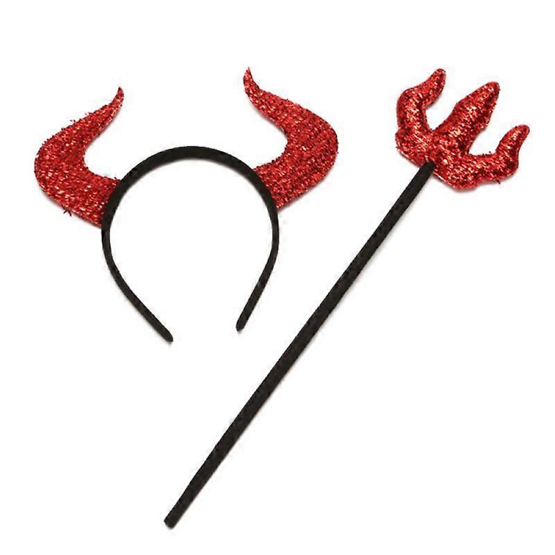 Red Devil Costume Set Devil Horn Headband and Red Devil Pitchfork Set