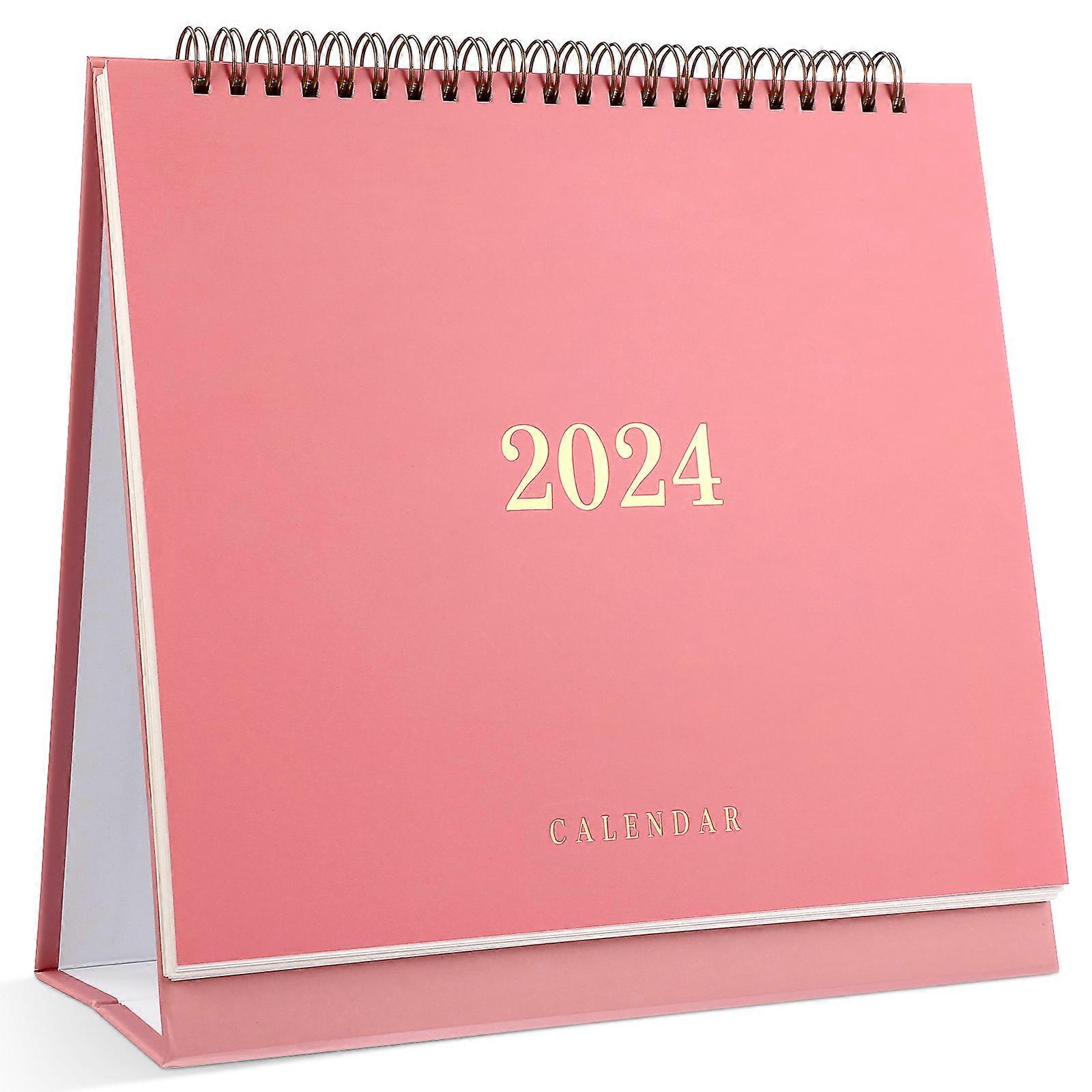 Jan 2024-Jun 2025 Table Calendar Note Blocks Planner Monthly Calendar Thick Paper Desk Calendar (Pink)