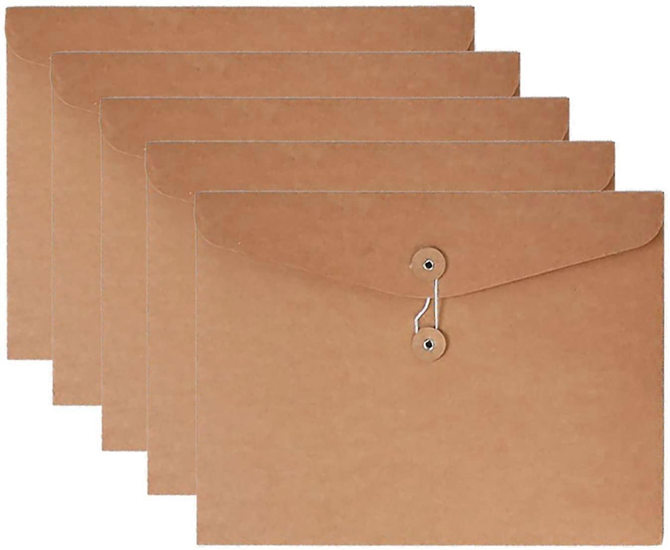 PIAO Kraft String Envelope File Folder Project Pockets File Jacket Document Organizer Flat-No Expansion A4 Letter Size ( Pack of 5)