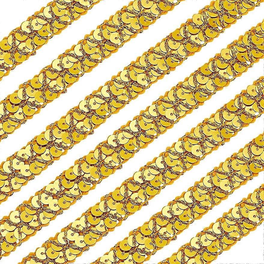 14Yards Flat Round Plastic Paillette Gold Sequin Elastic Trim 2 Rows Sequin Ribbon Trim Sparkle Metallic Polyester Ribbon