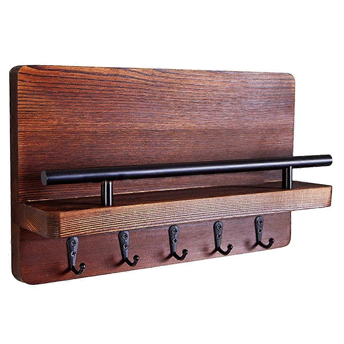 Key and Mail Holder for Wall,Key Hanger for Wall with Shelf,Wood Wall Shelf with Hooks,Mail Organiz