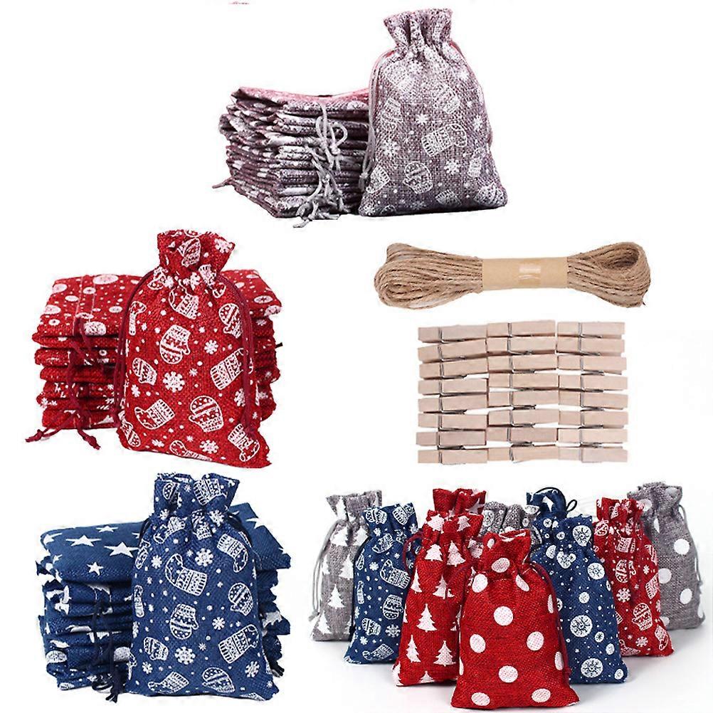 Χριστουγεννιάτικη λινή τσάντα 24Pcs Χριστουγεννιάτικες τσάντες από γιούτα με κορδόνι περίσφιξης Χριστουγεννιάτικες τσάντες δώρων ημερολογίου έλευσης για δώρα παιδικού πάρτι γενεθλίων γάμου