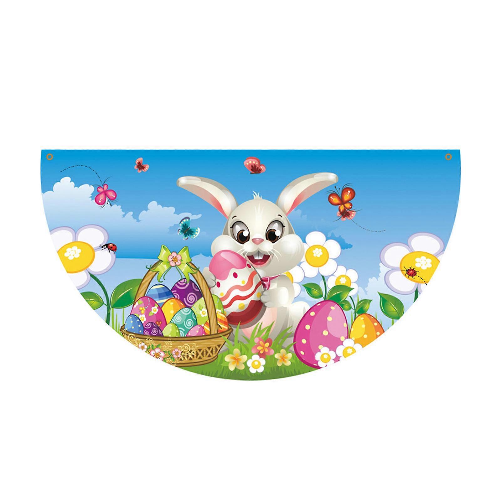 Happy Easter Flag Fan-shaped Semicircle Colorful Gnome Bunny Egg Pattern Flags