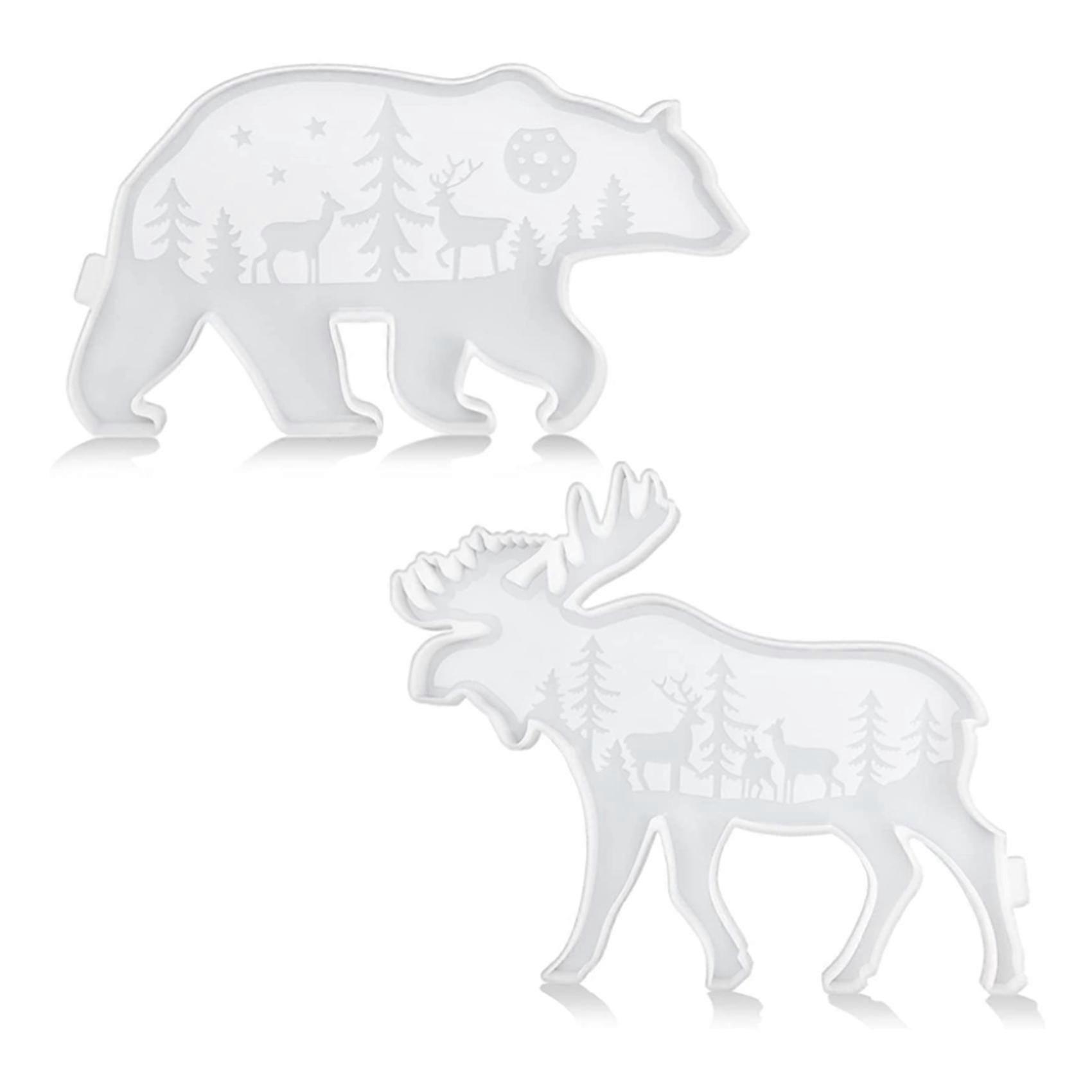 2pcs Bear Deer Resin Molds Silicone Kit Deer Bear Decor Large Molds Silicone Resin Casting For Diy