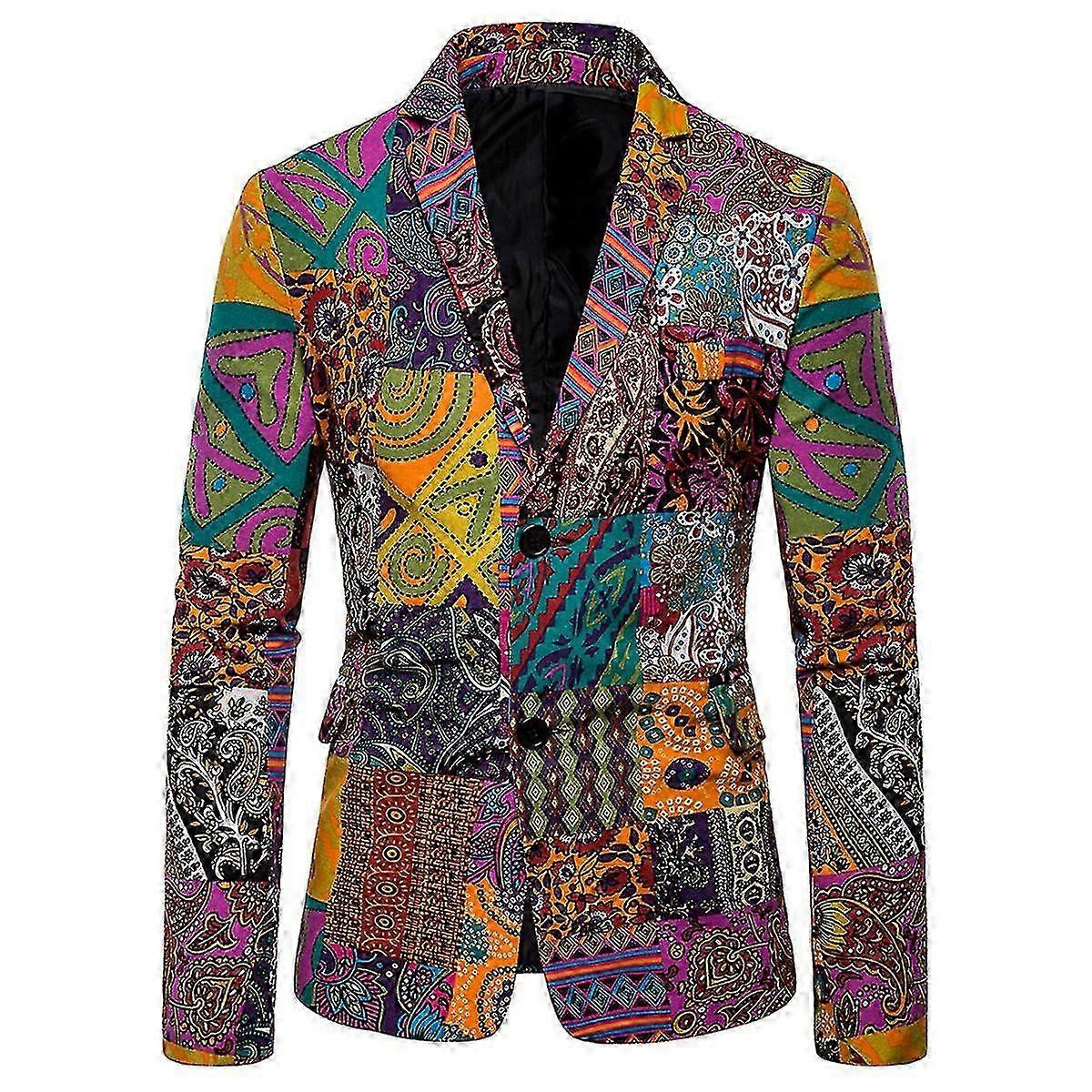 Mens Folk-custom Cotton Blend Slim Fit Suit Jacket