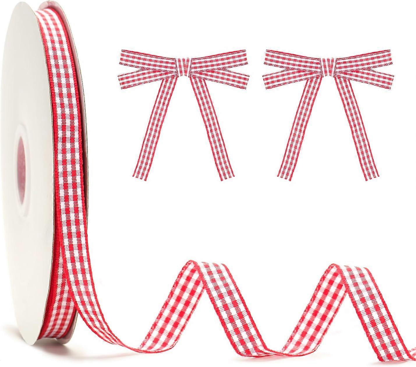 1 roll  Red Gingham Ribbon, 50Yd x 3/8" Red and White Gingham Ribbon, Red Checkered Craft Ribbon Cute Buffalo Plaid Ribbon for Christmas Wreath Decora