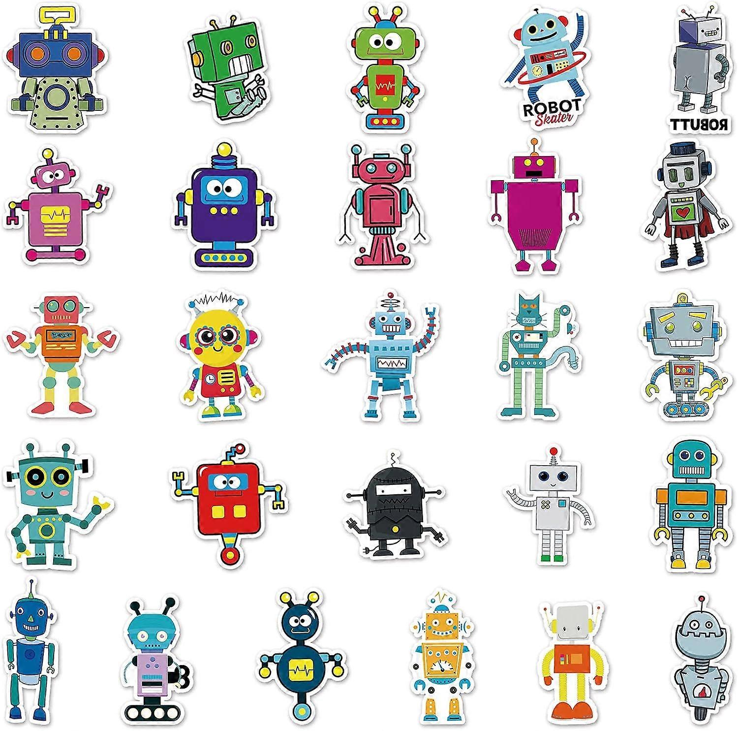 50pcs Colorful Robots Vinyl PVC Waterproof Cute Fun Cartoon Doodle ...