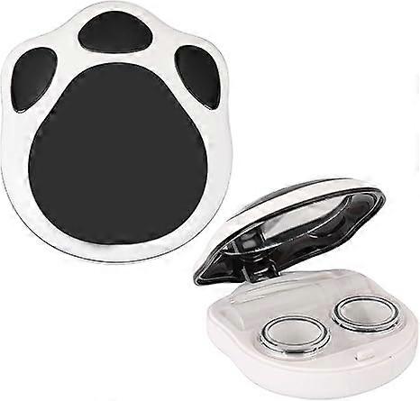 Cat Paw Shape Contact Lens Case,Compact Eye Contact Case for Travelling,Portable Contact Box with Mirror,Cute,Colorful,Especially(Black)