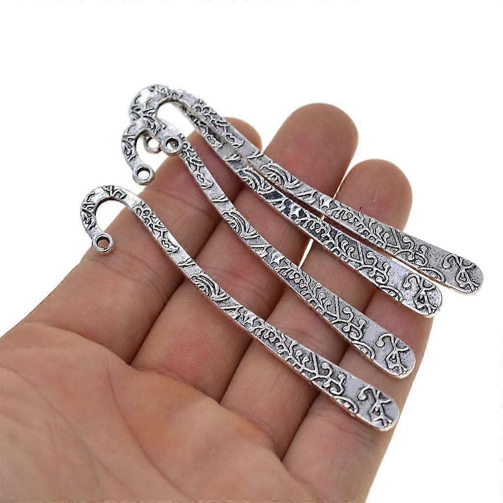 20Pcs Silver Plated Embossed Flower Pattern Hook Bookmark with Loop Findings Jewelry Making Charms, 81mm