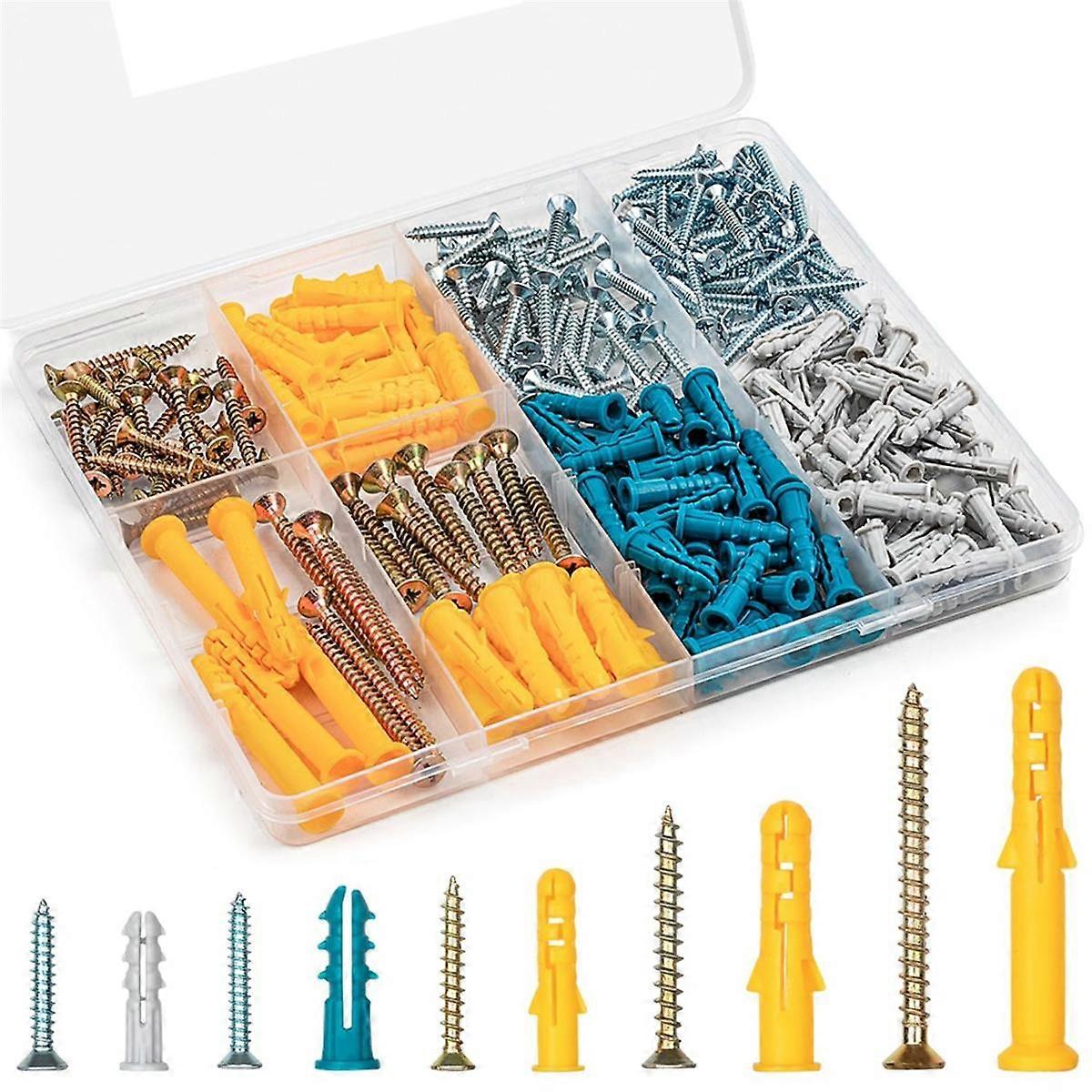 270PCS Drywall Anchors and Screws Assortment Kit ,135 Plastic Wall Anchors and 135 Screws with Orga