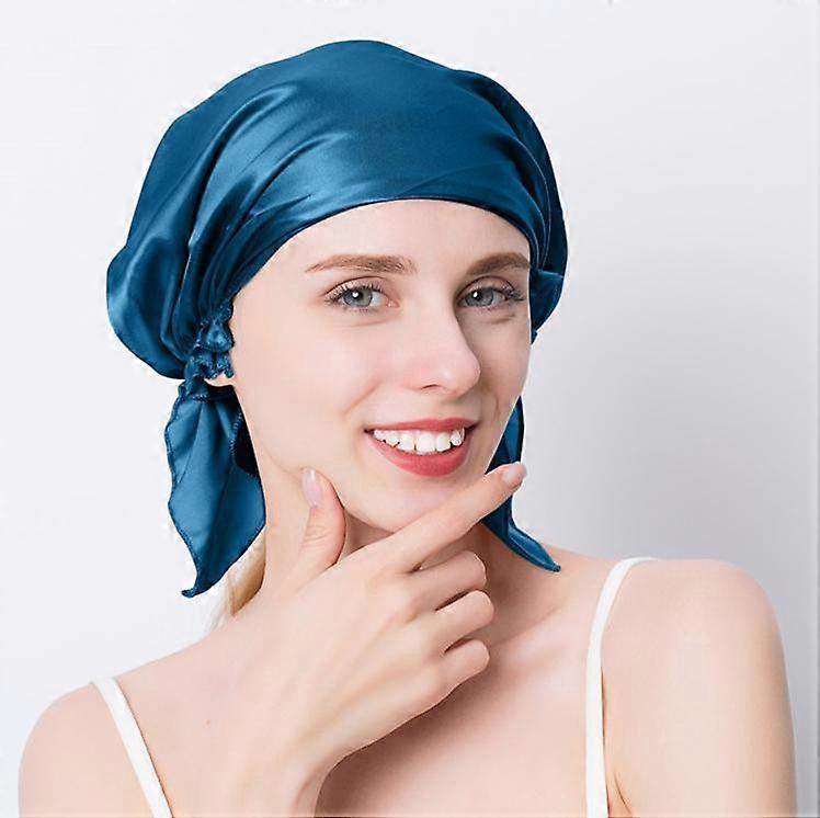 2pcs satin nightcappeacock blue