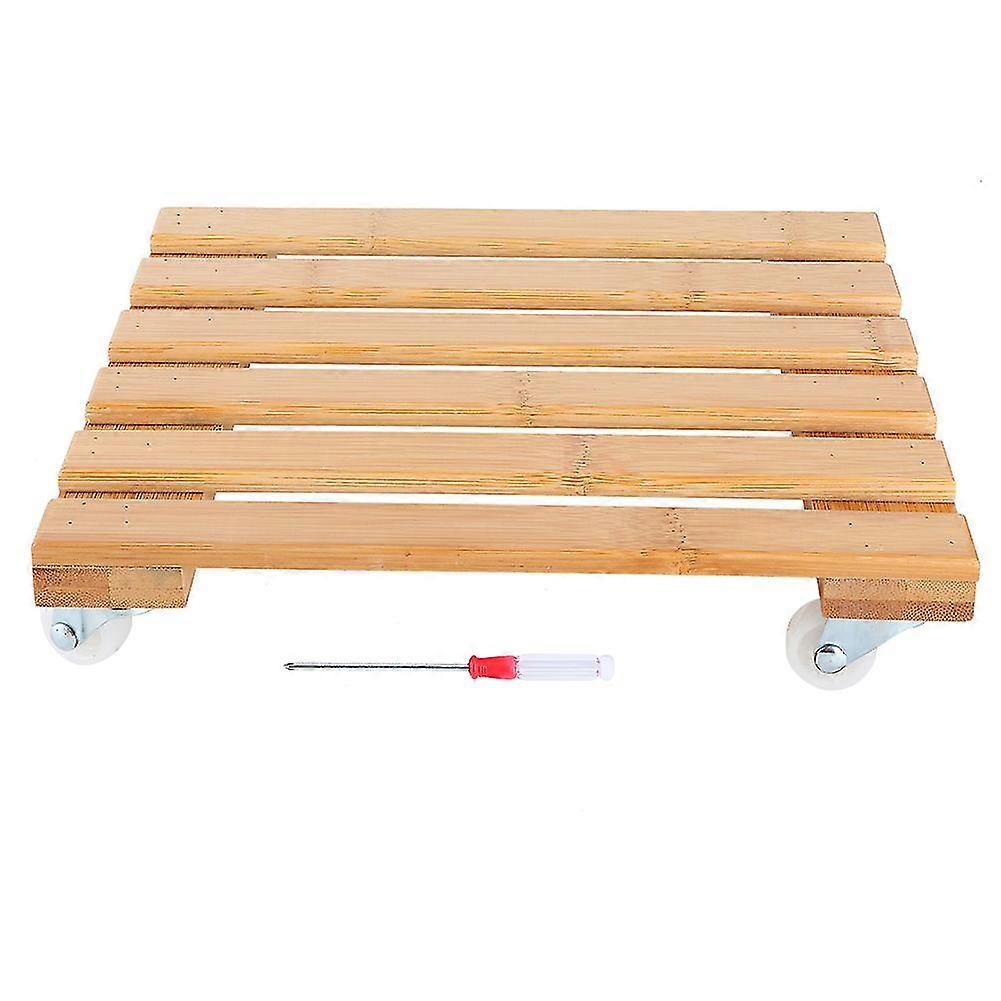 Bamboo Movable Potted Plant Flower Shelf Storage Rack Tray With Wheels For Outdoor Patio Garden
