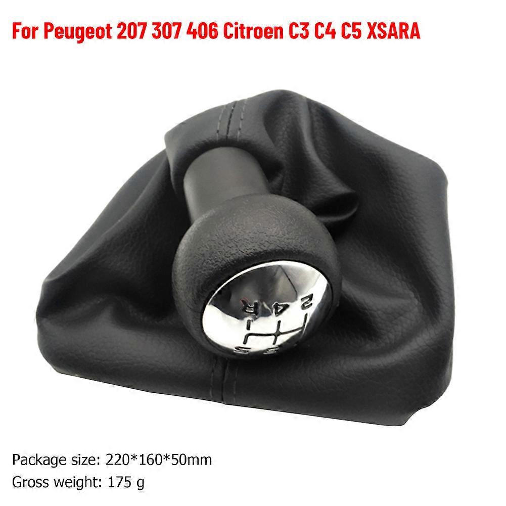 5-speed Gear Shift Knob Shifter Boot For Peugeot 207 307 Citroen C3 C4 C5 W/ Collars Lever Stick Gaiter Boot Cover Interior Part - Gear Shift Knob