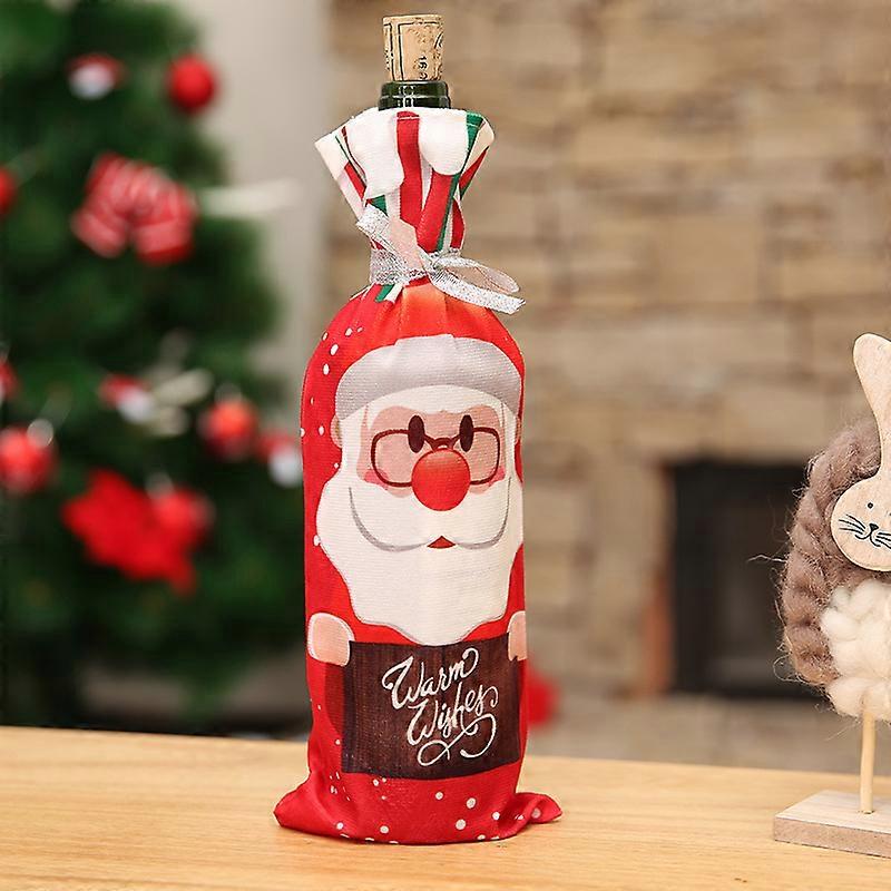 Christmas Wine Bottle Bag for Holiday Celebrations, Reusable Festive Table Decor in Red Fabric with Gift Tag