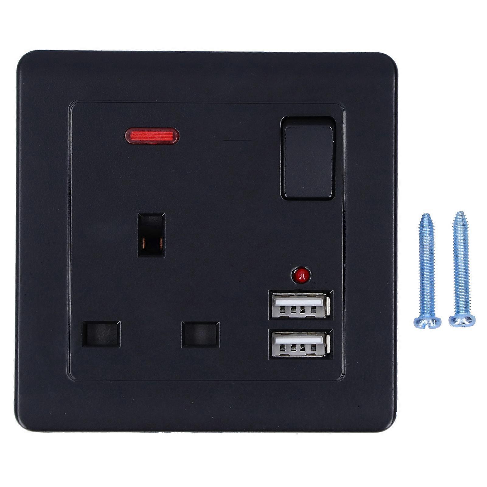Multi Functional Wall Power Outlet Socket with 2 USB Port 13A for Home Office   Black