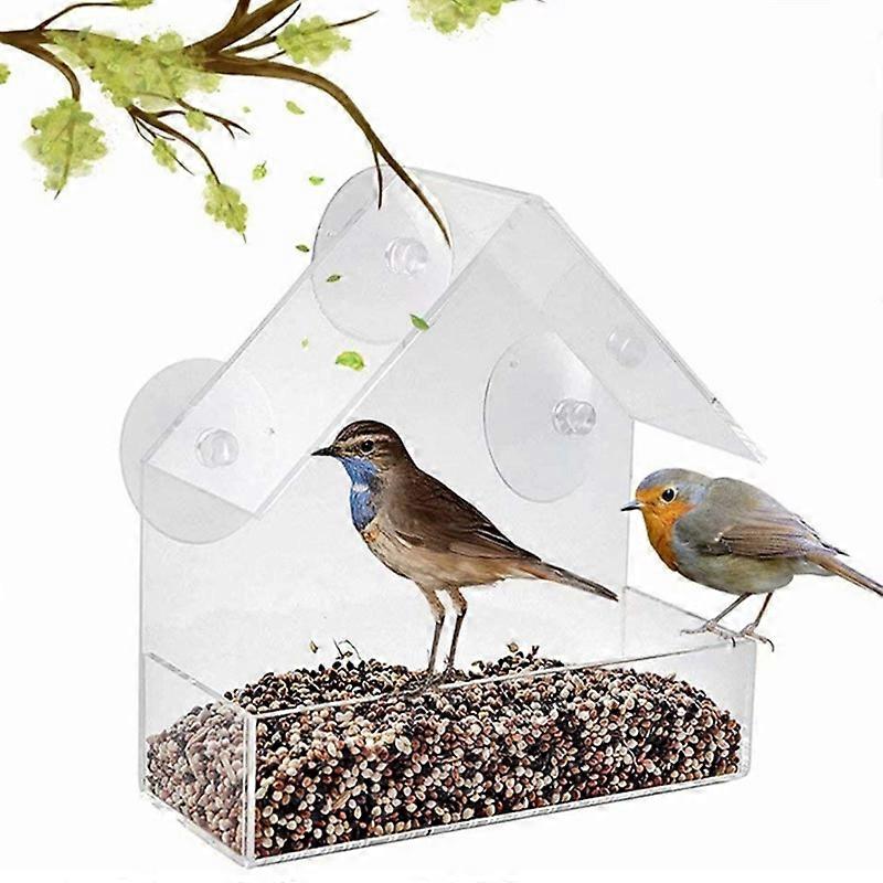 Window Bird Feeder with Strong Suction Cups,Bird Feeding Station,Clear Acrylic Hanging Bird Feeder with 3 Strong Extra Suction Cups and Seed Tray for 