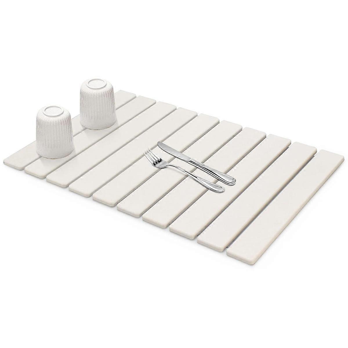 Dish Drying Mat Quick Dry Foldable Mat for Kitchen Counter, Eco-Friendly Absorbent Diatomaceous Ear