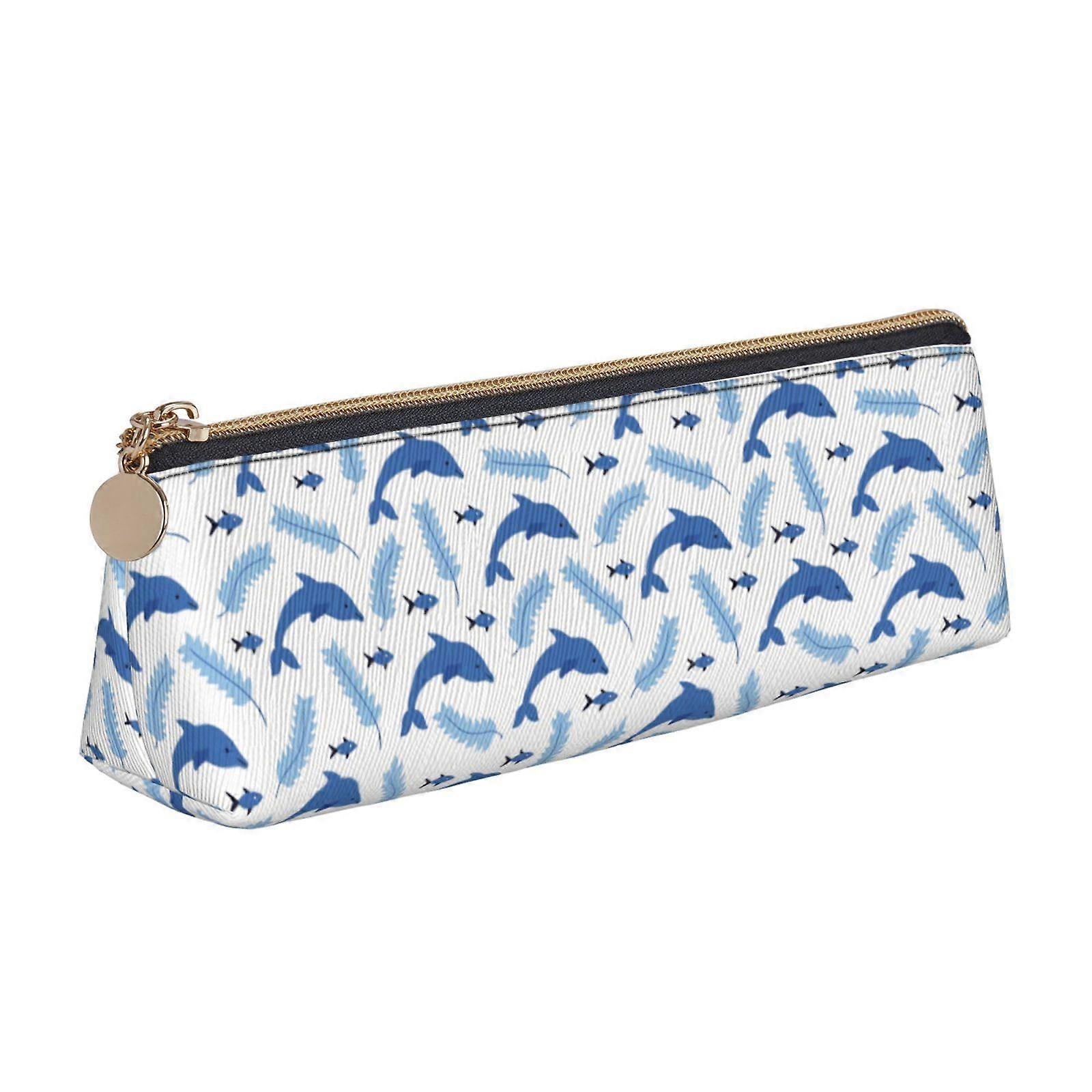 لطيف من نمط دولفين لطيف جلد قلم رصاص حالة مثلث المحمولة القلم سستة حقيبة للرجال والنساء والمكتب والعمل