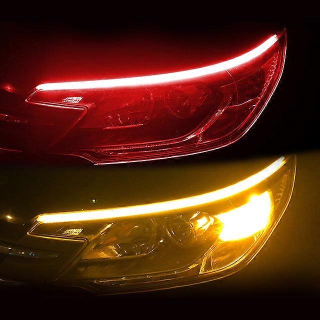 2pcs LED DRL Car Daytime Running Light Flexible Waterproof Strip Auto Headlights White Turn Signal Yellow Brake Flow Lights 12V