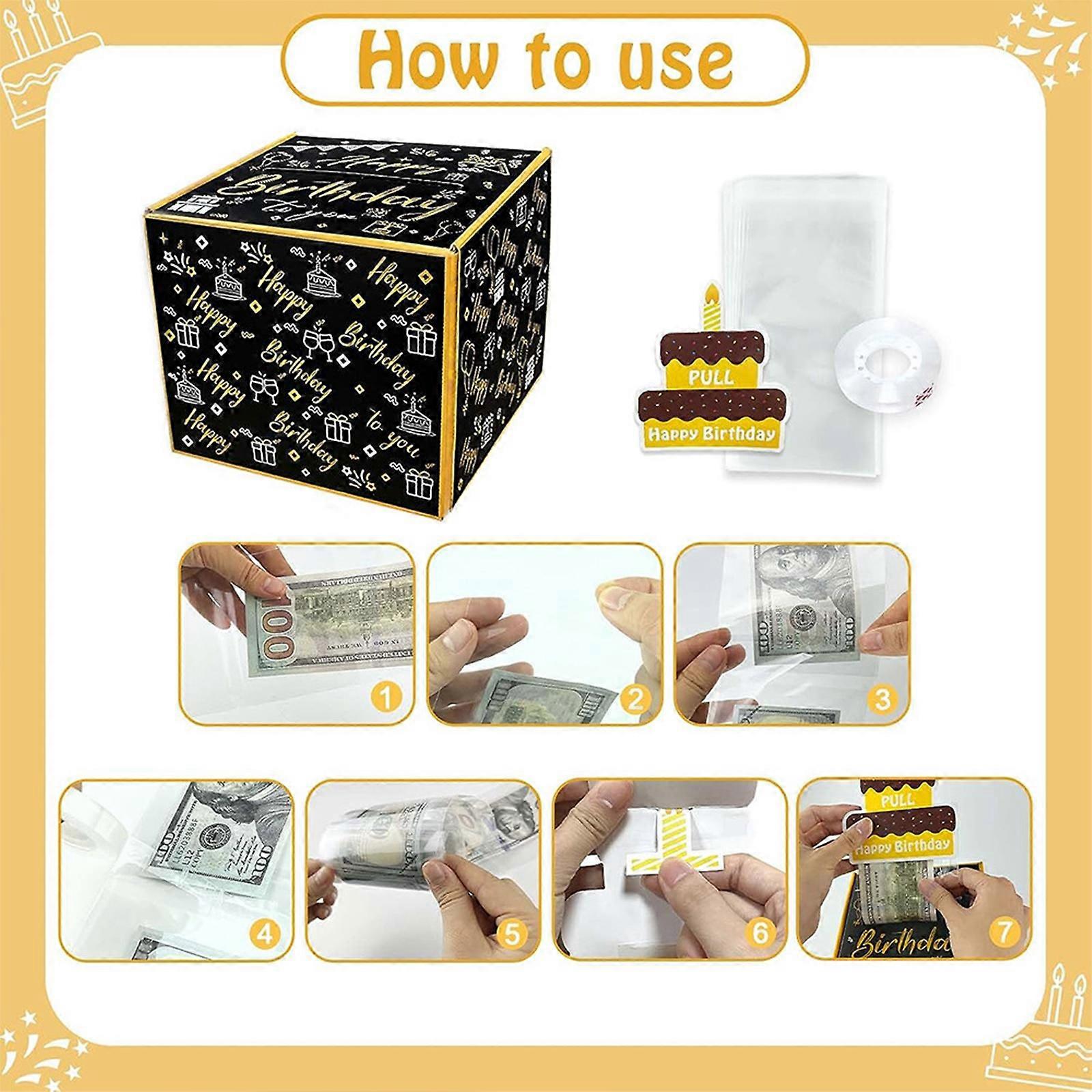 Money Box For Cash Gift Pull, Surprise Birthday Party Cash Gift Box (Birthday