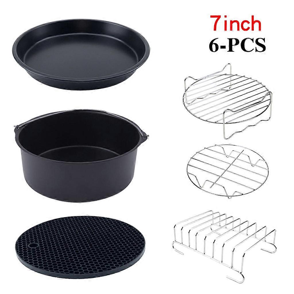 6 قطع / مجموعة 7 بوصة بيتزا عموم الهواء المقلاة الملحقات الخبز شواء الرف كعكة برميل الباخرة وعاء حامل أداة أجزاء
