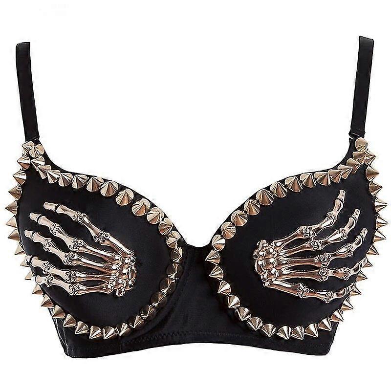 Plus Size Metal Skeleton Besat B Cup Underwire Bralette Push Up BH Top 32b - 40b Punk Bh'er til kvinder