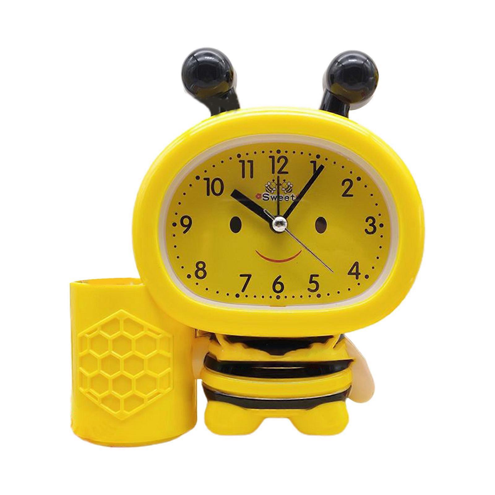 Cartoon Cute Bee Pen Holder Alarm Clock Desktop Clock Bedside Timer Clocks Home Office Table Decor