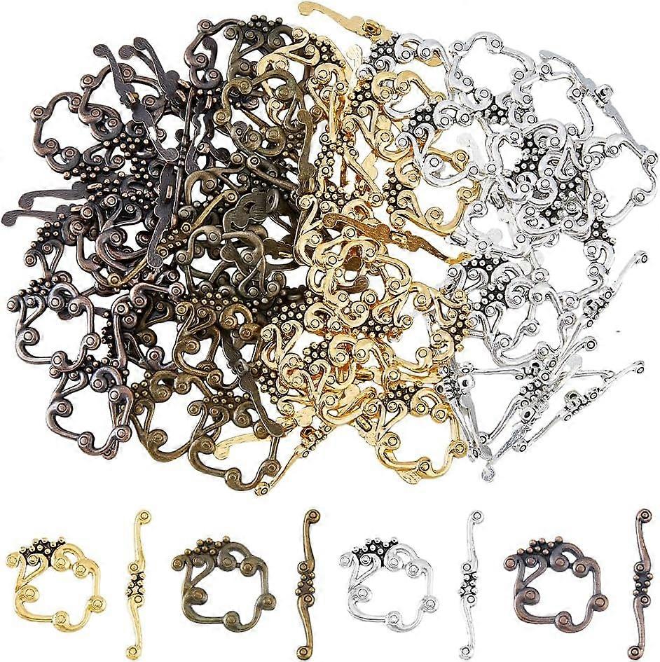 48Pcs 4 Colors Alloy Flower Toggle Clasps Cadmium Free & Lead Free Mixed Color Bar: 41x6x2mm Flower: 24x27x2mm Hole: 1.5mm 12pcs/color